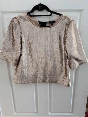 J. Crew Pale Pink Sequin Short-Sleeve Top